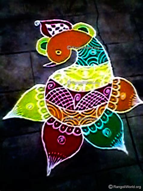 Peacock Rangoli Design Simple For Diwali