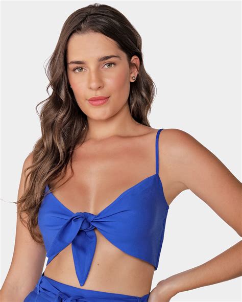 Riachuelo Top feminino amarração alça fina azul AK by Riachuelo