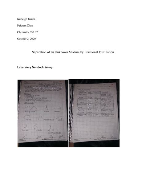 Chem Lab Report Fractional Distillation Karleigh Joniec