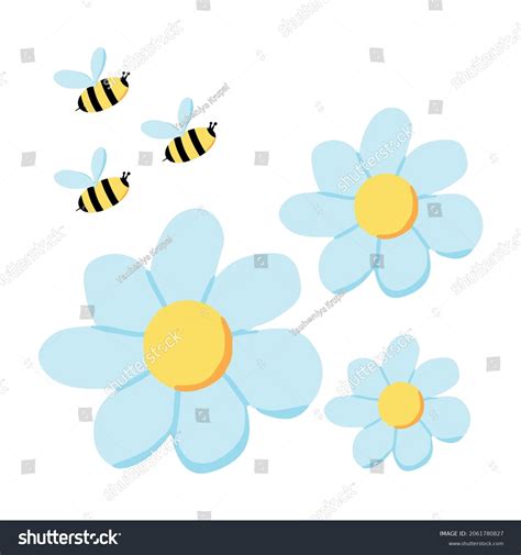 Handdrawn Illustration Bee Flying Flowers Stock Vector Royalty Free