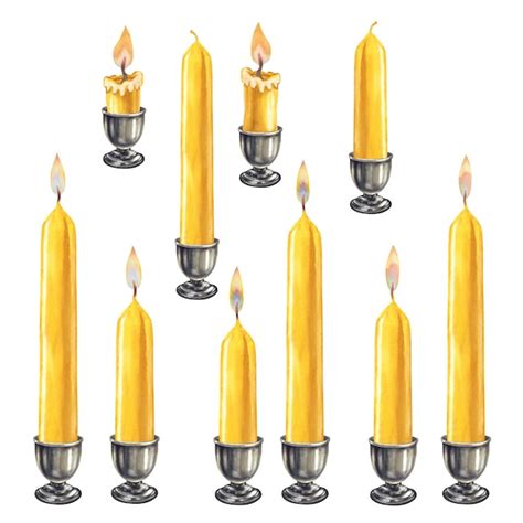 Premium Photo Watercolor Yellow Vertical Candles With Flame In Silver