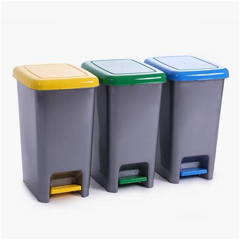 Juego 3 papeleras 15 L plástico reciclaje con pedal Tiendas MGI