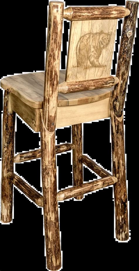 Rustic Bar Stool With Laser Engraved Bear Glacier Rc Willey