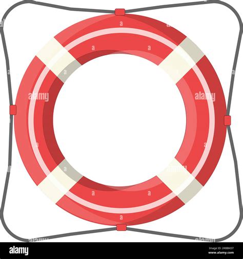 Lifebuoy Icon In White And Red Color With A Rope Vector Illustration