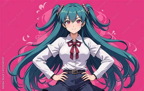 Sassy Hands on Hips – A feisty anime girl with long flowing hair