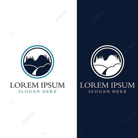 River Logos With Mountains And Farms Concept Blue Panorama Hill Vector