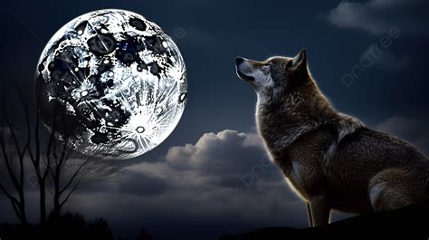 Fondo El Lobo Mira La Luna Mientras La Luna Grande Está En El Cielo