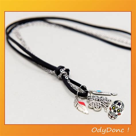 Collier Tr Fle Irlandais Rock Ethnique Homme Cuir Et Cha Ne Alex And