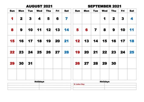 August September 2021 Calendar Printable Calendar Printables 2021