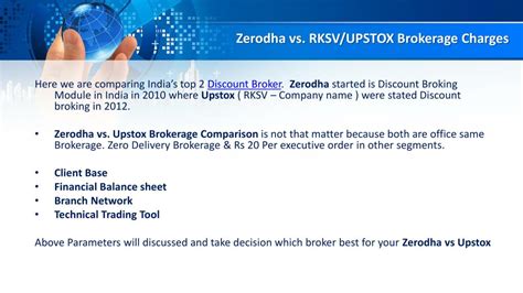 Ppt Compare Zerodha Vs Rksv Upstox Brokerage Charges Investallign