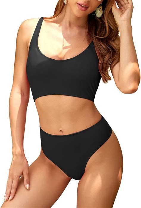 Women High Waisted Bikini Set Sports Crop Top Swimsuits Two Piece High