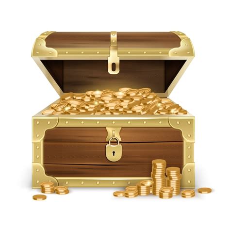 Free Vector Realistic Open Old Wooden Chest With Golden Coins And