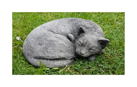 Sleeping Curled Up Cat Hand Cast Stone Garden Ornament Sculpture ⧫onefold Uk Ebay