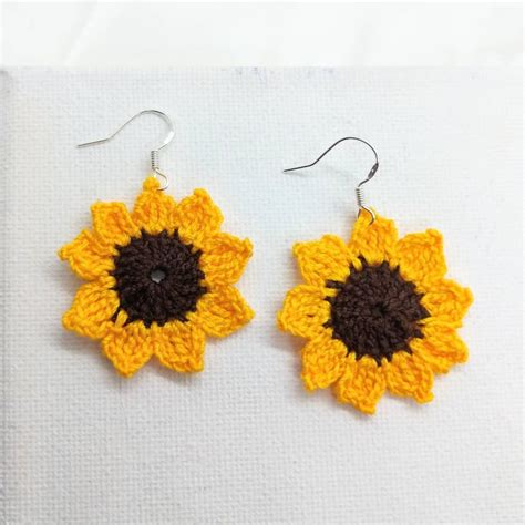 925 Crochet Sunflower Earrings Small Etsy