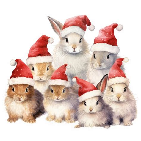 Premium Ai Image A Group Of Rabbits Wearing Santa Hats