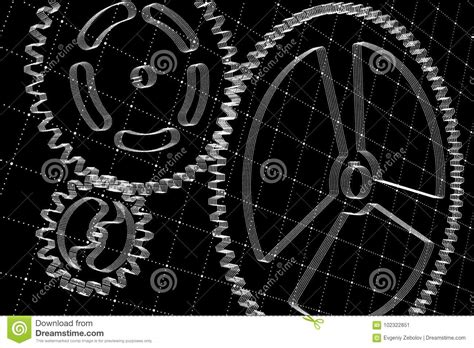 Grupo Das Engrenagens E Das Rodas Denteadas Brancas Na Tela Virtual
