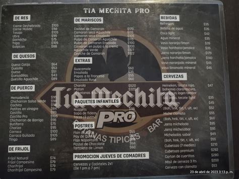 Carta Del Restaurante T A Mechita Pro Tuxtla Guti Rrez A Pte Sur