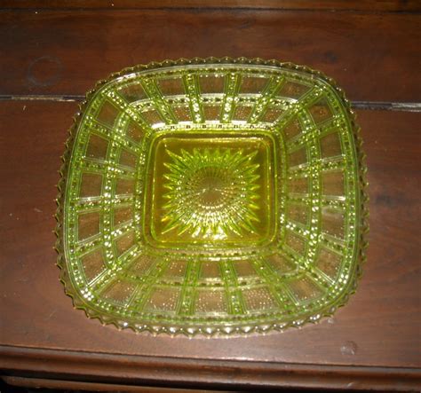 Imperial Glass Vaseline Beaded Block Plate Collectors Weekly