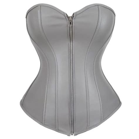 Women Leather Corsets Gothic Zipper Front Bustiers Sexy Lingerie Top