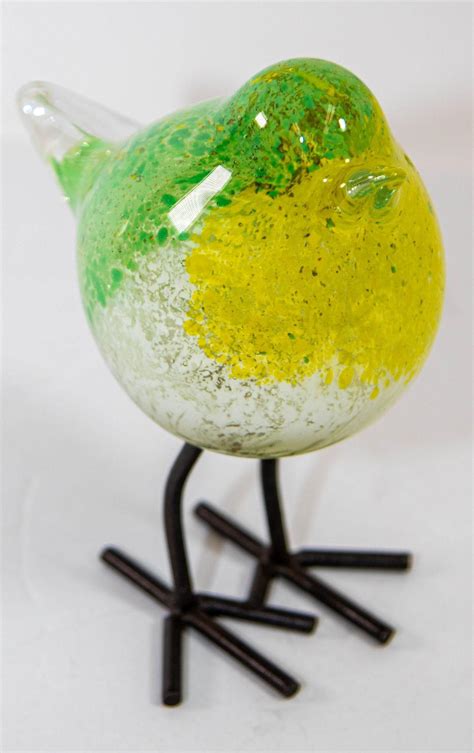 Hand Blown Murano Style Green Art Glass Bird With Metal Legs S For