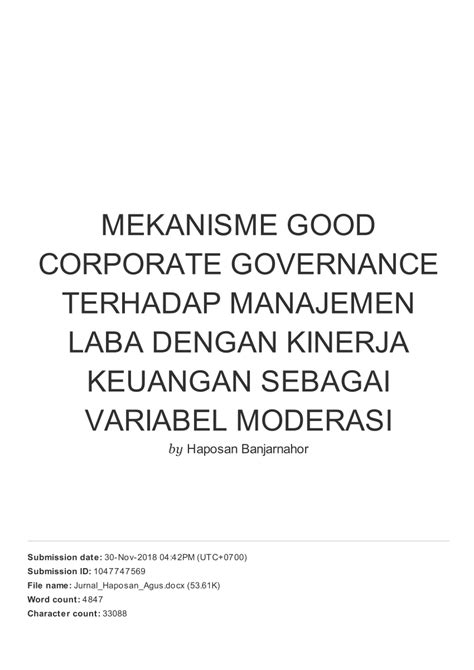 PDF MEKANISME GOOD CORPORATE GOVERNANCE TERHADAP MANAJEMEN LABA