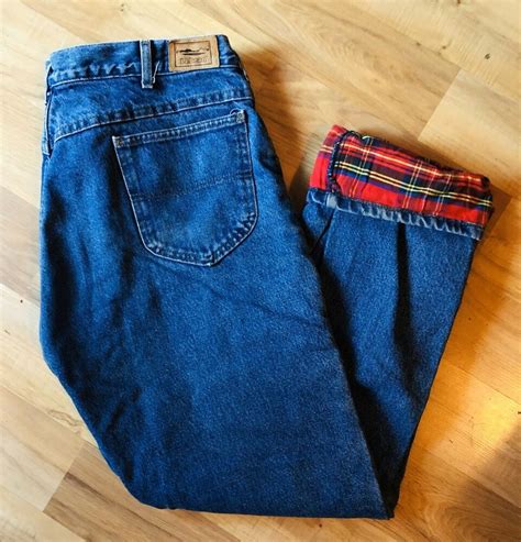 Vintage Mens Ll Bean Red Plaid Flannel Lined Jeans Usa Made Size X