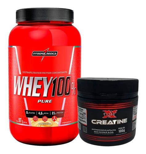 Kit Whey 100 Pure 907g Pote Creatina 100g X Lab Parcelamento Sem Juros