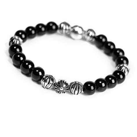 Onyx Bead Bracelet 8mm 8 Silver Beads Chrome Hearts