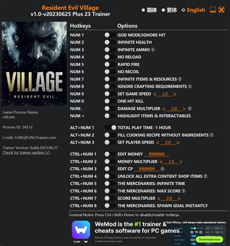 Resident Evil Village Trainer Fling Trainer Pc Game Cheats And Mods