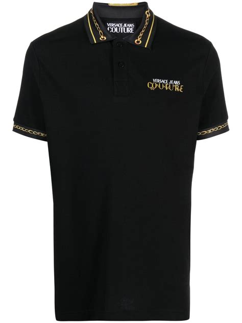 Versace Jeans Couture Playera Tipo Polo Con Detalle De Cadena Negro