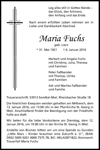 Traueranzeigen Von Maria Fuchs Wirtrauern