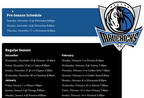 Printable Dallas Mavs Schedule TV Schedule Updated For 2020 21 Season ...