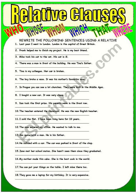 RELATIVE CLAUSES ESL Worksheet By Razvan