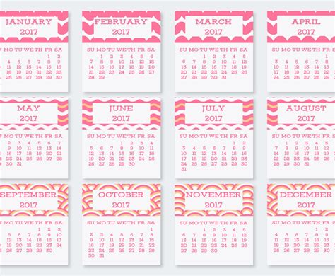 Cute Pocket Calendar Cards Collection Vector Art & Graphics ...