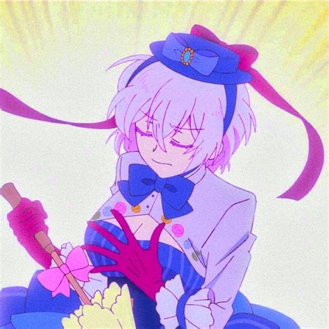 An Anime Character With Pink Hair And Blue Eyes Is Holding A Flower In