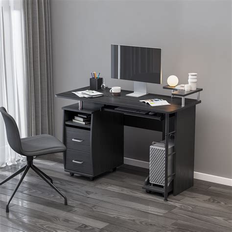 Home Office Computer Desk with 2 Drawers and PC Droller, Solid Wood ...