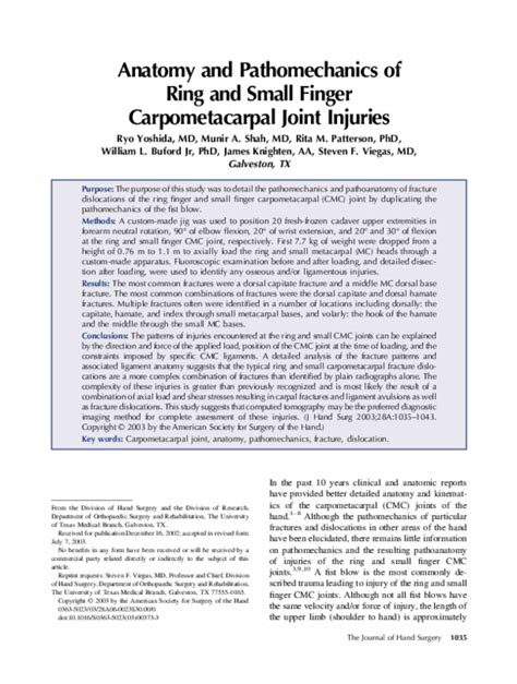 (PDF) Anatomy and pathomechanics of ring and small finger carpometacarpal joint injuries | James ...