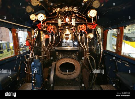 The Mallard locomotive engine footplate, firebox and controls at the ...