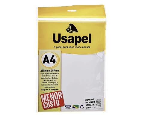 Papel Couchê A4 Branco 50 folhas 120g m² Usapel Acalanto