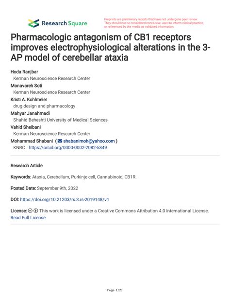 PDF Pharmacologic Antagonism Of CB1 Receptors Improves