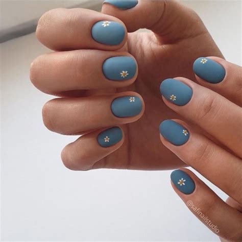 Daisy On Dusty Blue Matte Nails