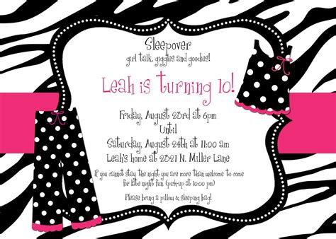 Leah Custom Zebra Sleepover Invitation By Andreagerigdesigns