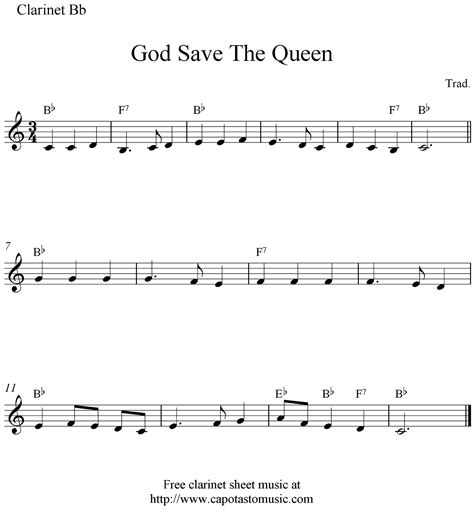 Easy Sheet Music For Beginners God Save The Queen America Free Clarinet Sheet Music Notes