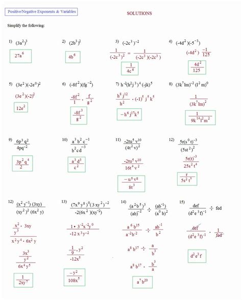 Simplifying Exponents Worksheets