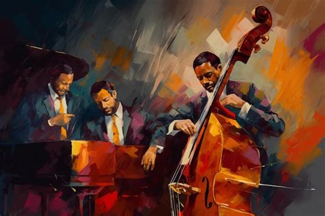 Premium AI Image | A painting of a jazz band with a man playing a piano.