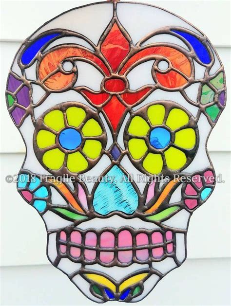 Stained Glass Sugar Skull Glass Art By Sarah Segovia Day Etsy Handmade Artwork Glass Art