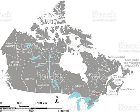 Canada Map Outline Vector With Scales Of Miles And Kilometers向量圖形及更多地圖圖片 Istock