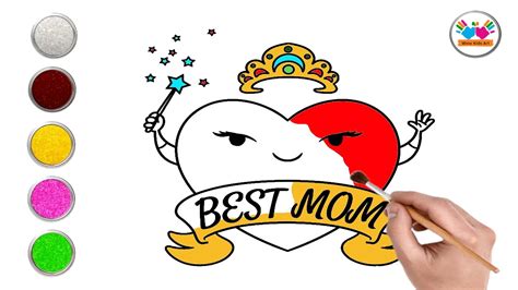 Wow How To Draw Best Mom Heart With Crown Drawing Art Shortsvideo