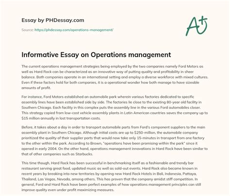 Informative Essay On Operations Management 300 Words