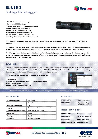 El Usb 3 Datasheet Data Logger Usb Voltage 1 Channels 32510 Easylog